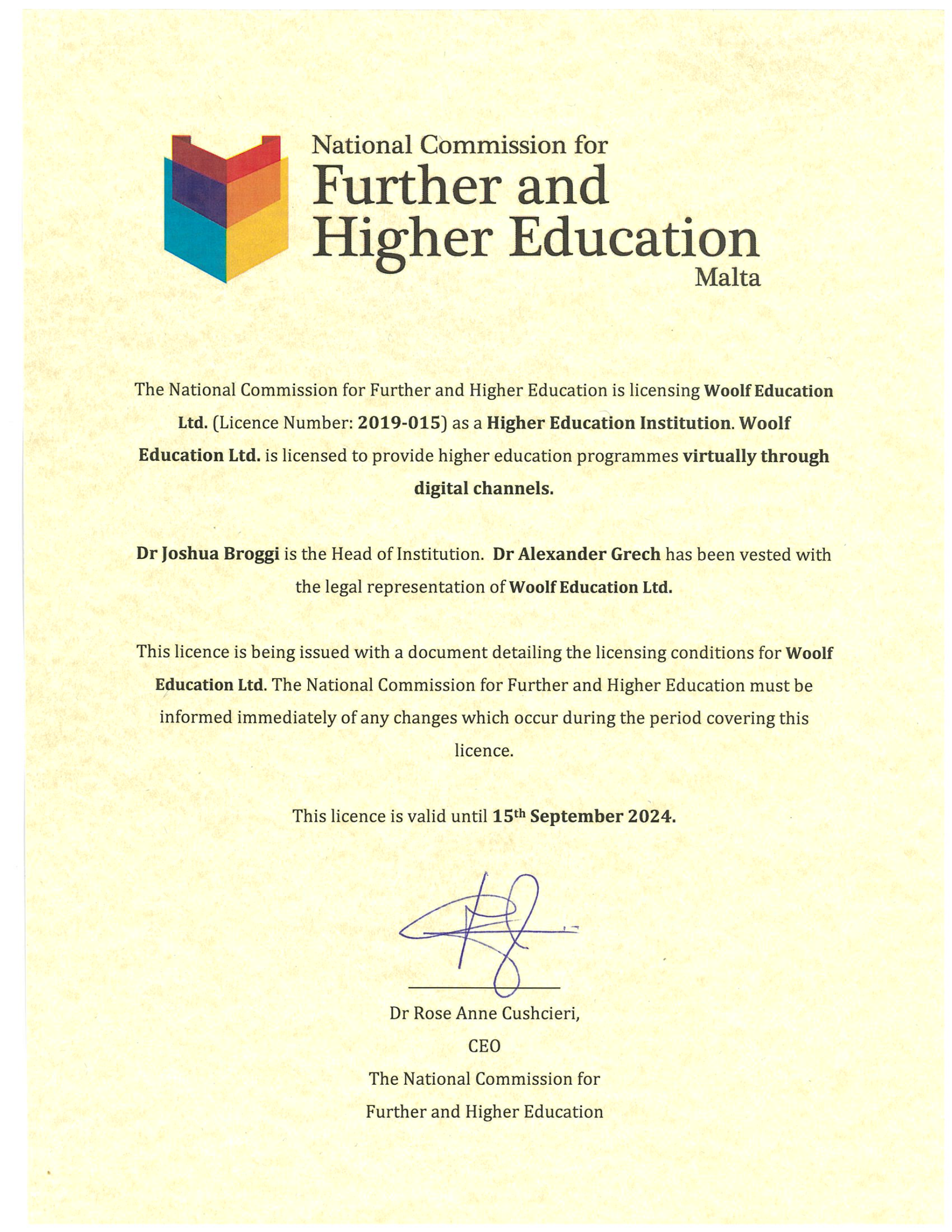 2020 NCFHE Licence