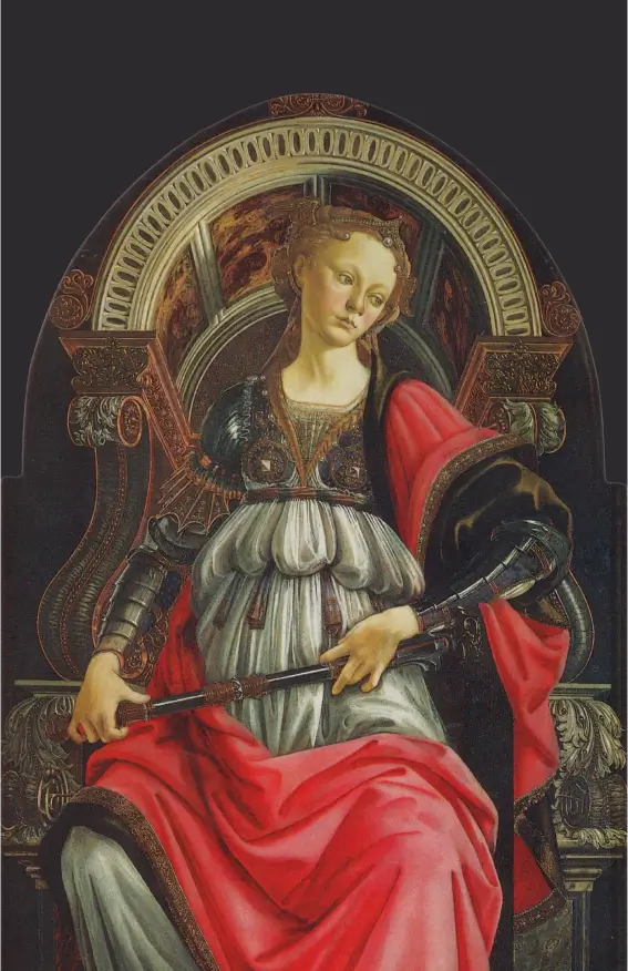 A vertical Renaissance-style painting depicting justice